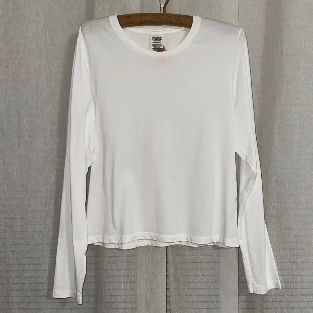 PINK VS XL White Classic Crewneck Long Sleeve Lightweight Tee